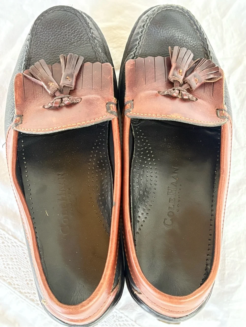 Cole Haan Brown and Black Tassel Kiltie Loafers